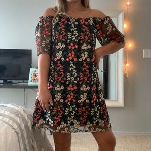 Flowery BB Dakota off the shoulder cocktail dress